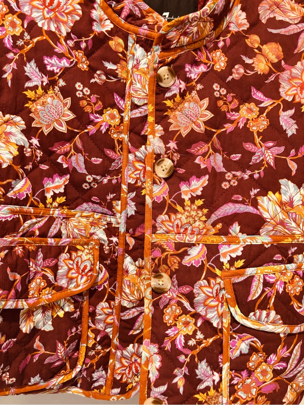 7 For All Mankind Burgundy Floral Quilted Cropped Patchwork Lightweight Fall - Picture 5 of 13